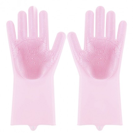 Силіконові рукавички Magic Silicone Gloves Pink для прибирання чистки миття посуду для будинку. Колір рожевий