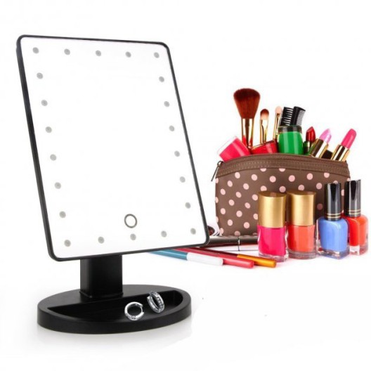 Дзеркало для макіяжу з 16 LED підсвічуванням Mirror White, Дзеркало зі світлом для макіяжу. Колір: чорний
