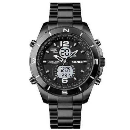 Годинник наручний чоловічий SKMEI 1670BKWT BLACK-WHITE, Армійський годинник протиударний. Колір: чорний