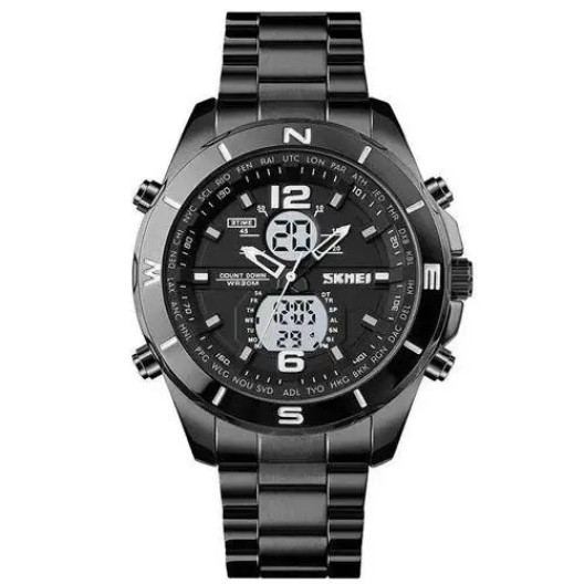 Годинник наручний чоловічий SKMEI 1670BKWT BLACK-WHITE, Армійський годинник протиударний. Колір: чорний